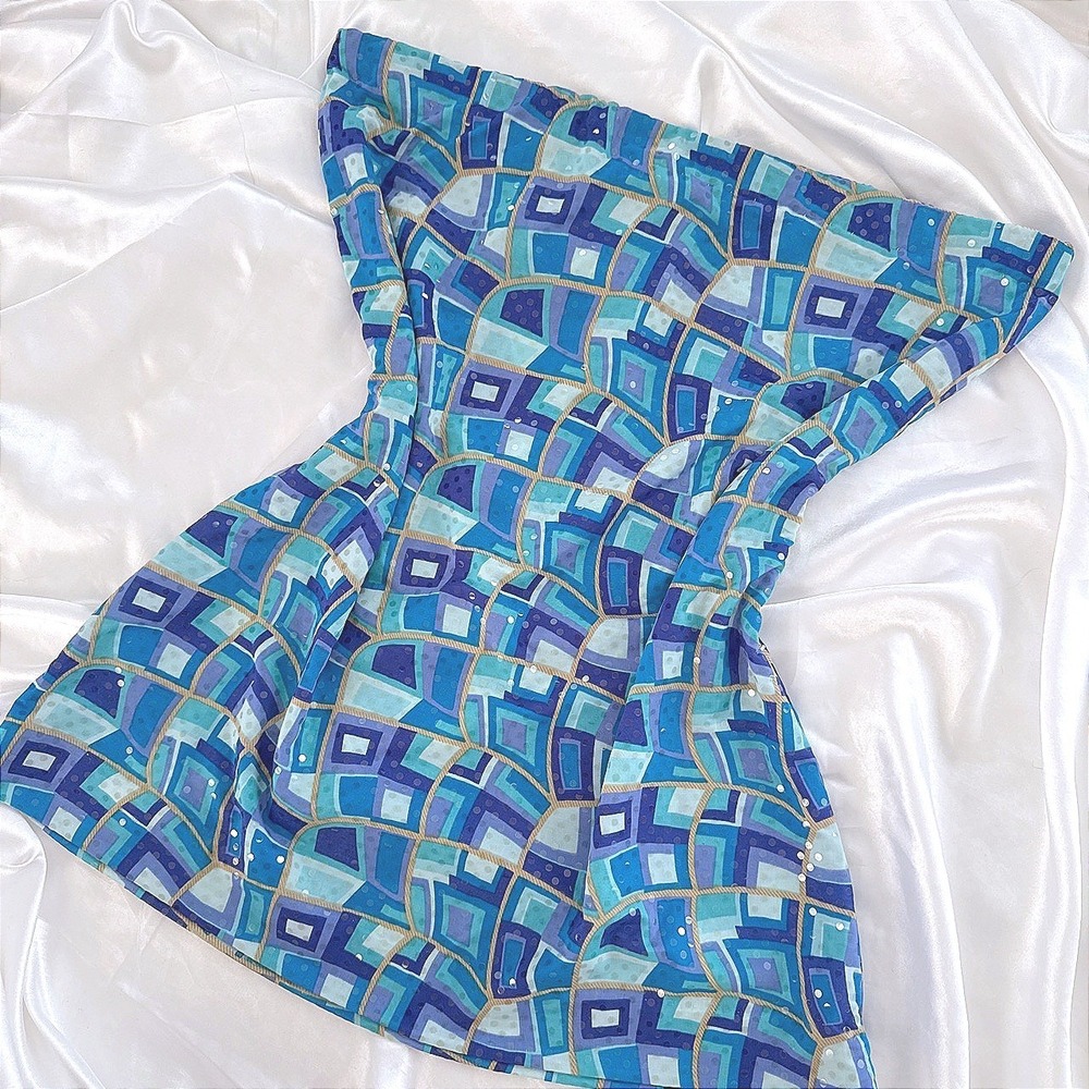 Vintage C.C.H. International Cynthia C Hood Blue Geometric Sequin Tube Top